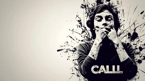 Monochrome portrait composite uses splatter overlay effect