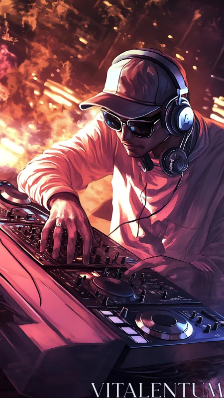 Neon-lit DJ locks into the beat amid blazing club energy