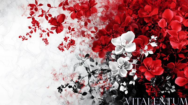 Red Floral Gradient with White Accent Flowers