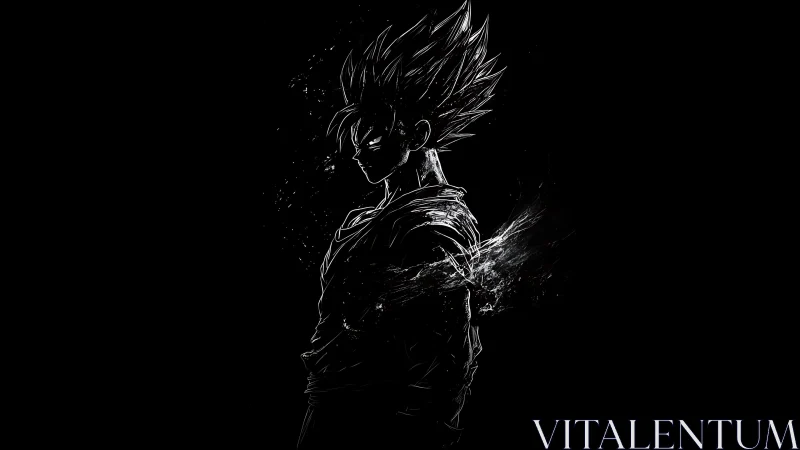 Luminous anime warrior outlined in fierce electric energy.