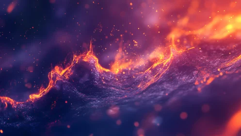 Fiery Abstract Waves in Vibrant Orange and Purple Digital Art.