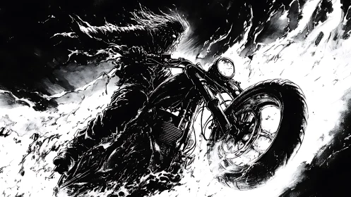 Midnight rider surging through a storm of light and shadow.