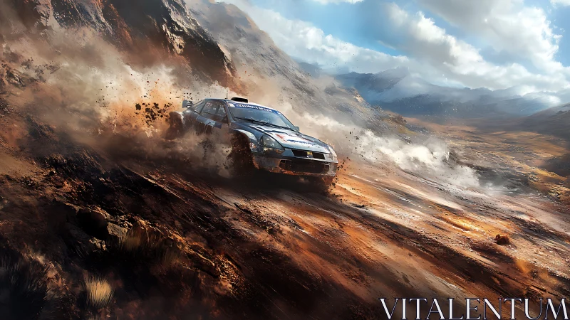 Rally car carving joyful tracks through wild mountain dust.