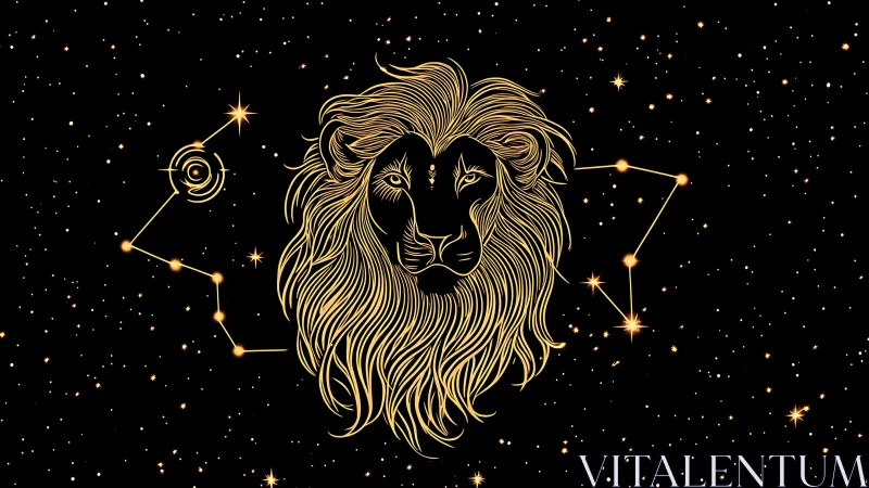 Starlit lion constellation crowned in radiant cosmic gold.