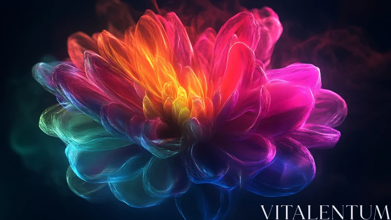 Luminous neon flower unfurls in radiant cosmic glow.