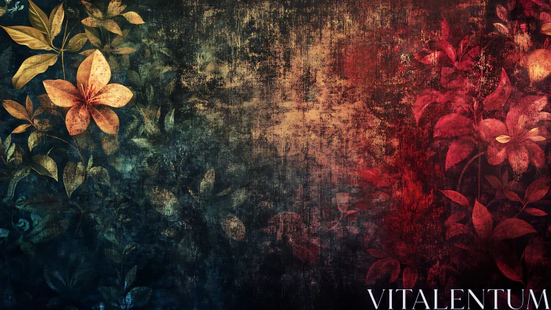 Floral grunge diptych uniting cool foliage and warm blooms