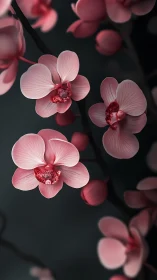 Pink Orchids Against Dark Background.