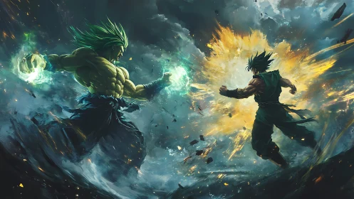 Storm-born warriors collide as galaxies bend around fists