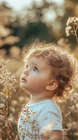 Luminous Reverie: Ethereal Child in Golden Hour Setting.