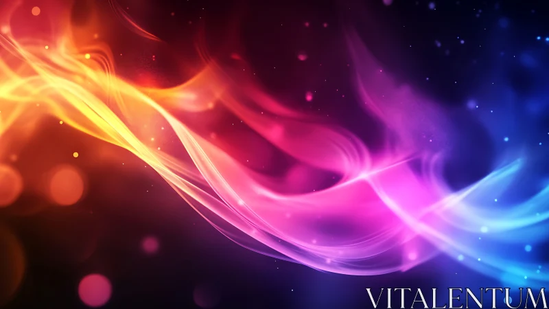 Colorful light waves stream across a deep cosmic backdrop