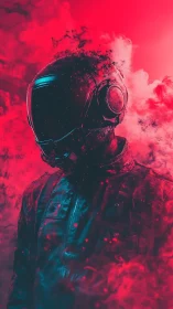 Solitary astronaut figure in red vaporous digital scene.