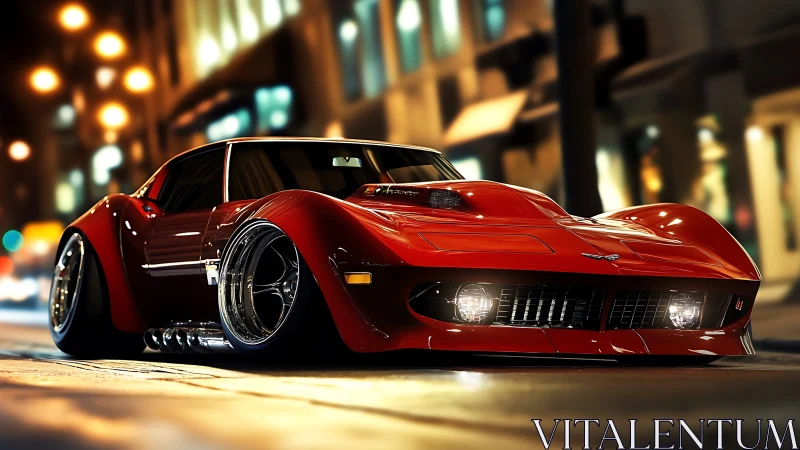 Midnight red muscle car glows with sleek city street energy