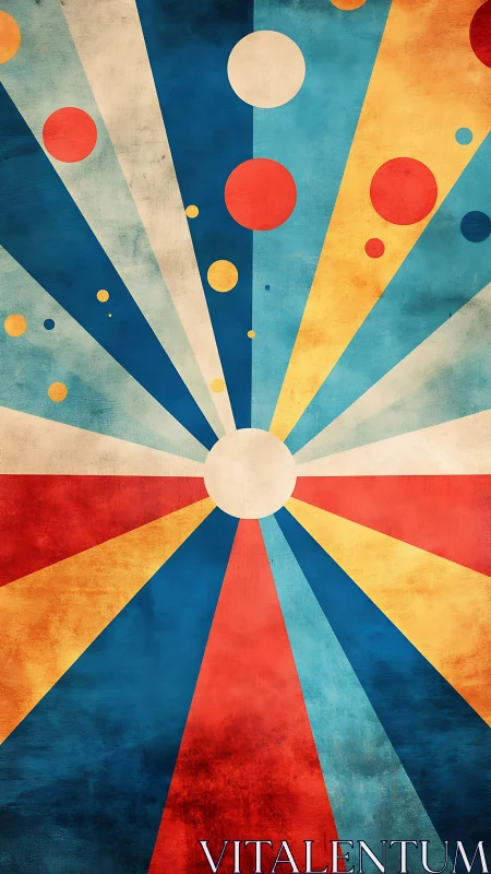 Radial retro sunburst with concentric circles and weathered texture.