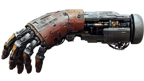 Industrial cybernetic forearm with exposed mechanical actuators