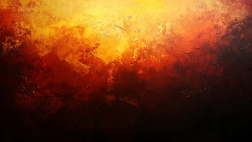 Fiery Abstract Textured Painting with Warm Orange and Red Tones.