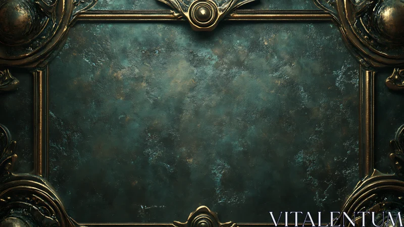 Antique teal frame inviting stories in worn golden trim.