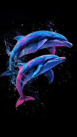 Neon tide dancers paint the night with electric dolphin arcs