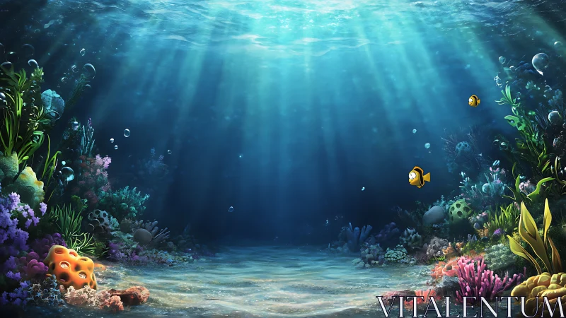 Digital painting seascape with luminous coral reef symmetry.