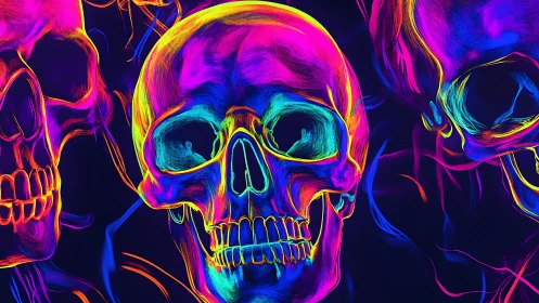 Neon skull chorus humming in ultraviolet twilight hush.