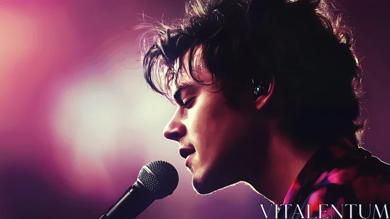 Side-lit vocalist in profile rendered with soft digital gradients