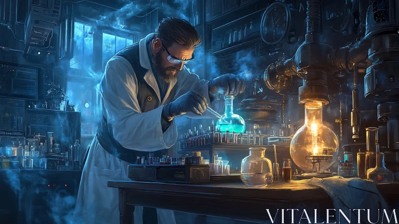 Midnight alchemist bends blue lightning inside glass dreams.