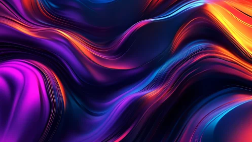 Neon liquid waves flow across a luminous abstract nightscape