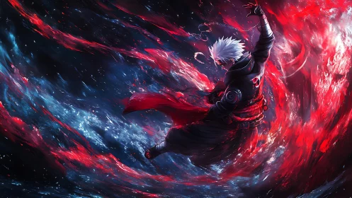 Stormborn warrior rides crimson energy through the night sky