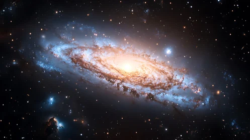 Spectral spiral galaxy core with luminous dust-lane dynamics.