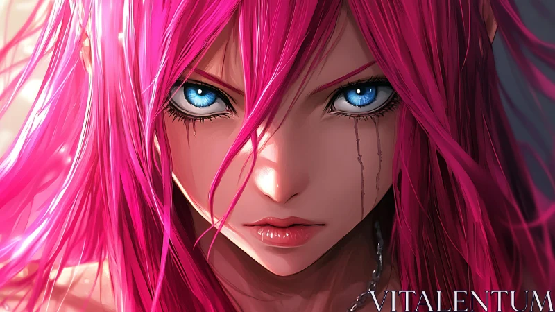 Starlit rebel girl with neon-pink storm hair and icefire eyes.