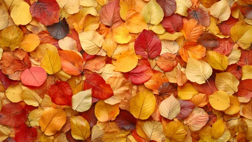 Cozy carpet of golden autumn leaves in warm, glowing color.