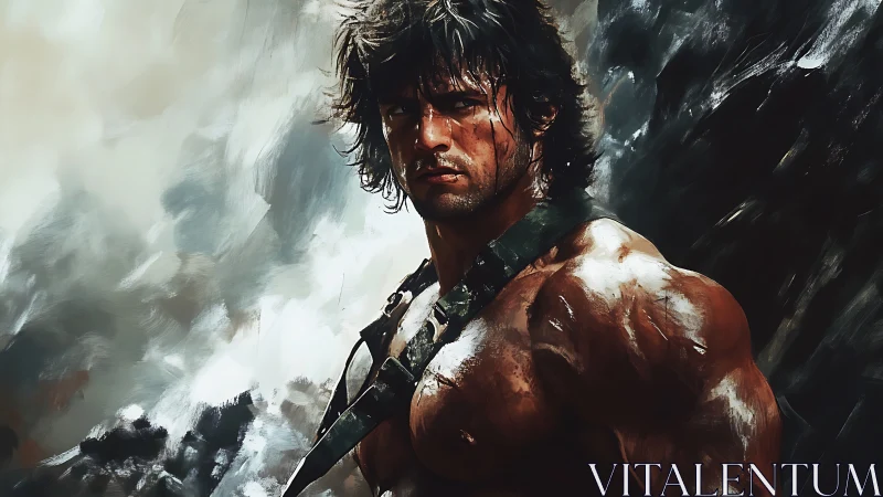 Battle-hardened warrior portrait in stormy brushwork drama.