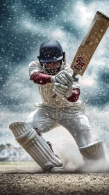 Cricket batter digs in boldly as snow and dust explode