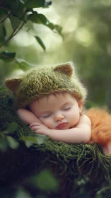 Sleeping Infant Fantasy Character in Forest Setting.
