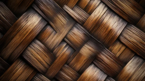 Textured wooden weave closeup with rich brown tonal depth.