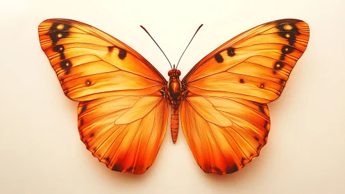 Orange butterfly specimen displayed in symmetrical top view