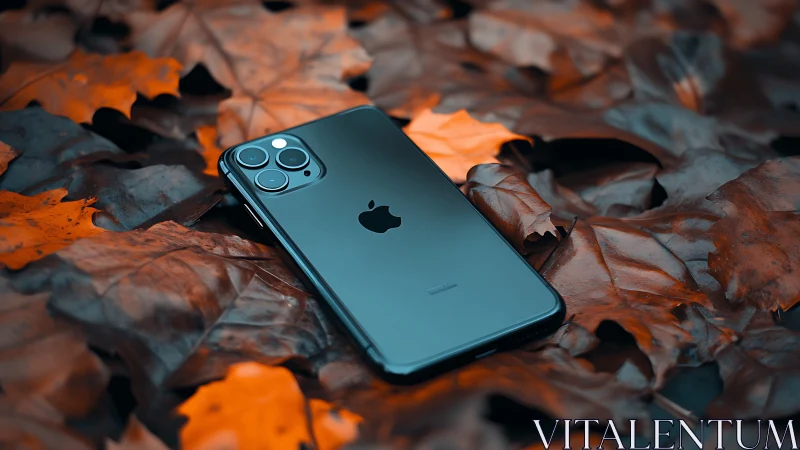 Teal iPhone Basking Among Autumn's Copper Confetti