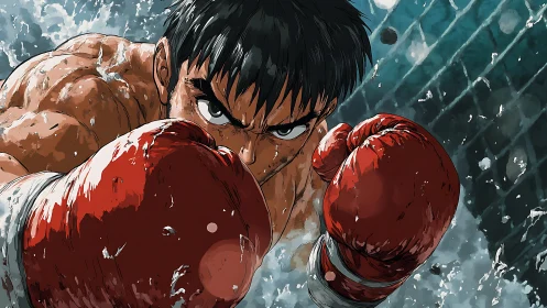 Intense Close-Up Boxing Confrontation with Dynamic Musculature Rendering