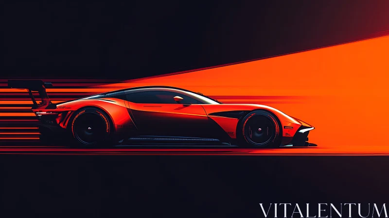 Crimson racer slicing through a neon highway of light.