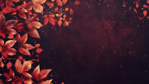 Gentle autumn leaves drifting across a deep red hush.
