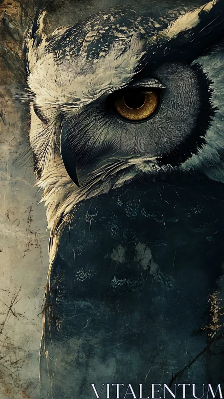 Digital painting close-up of a vigilant owl in chiaroscuro profile.