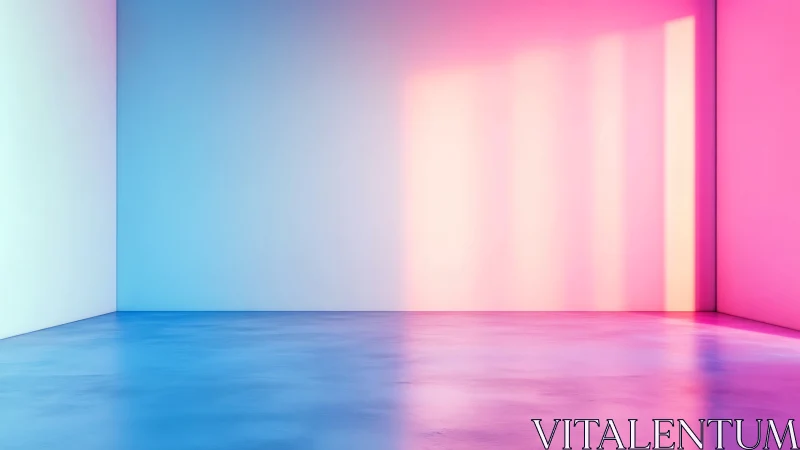 Gradient-lit minimal interior with dual-tone color field walls.