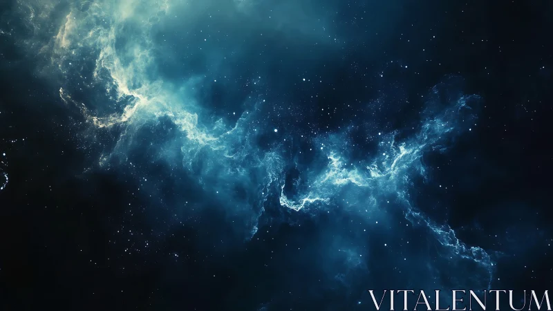 Blue interstellar nebula cloud with scattered star field.