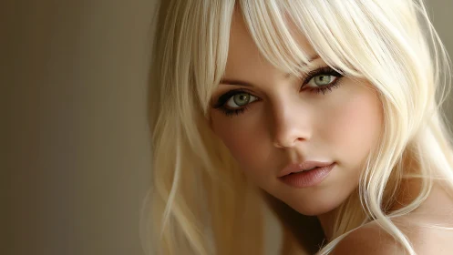 Soft light lingers on emerald eyes and silken blonde strands