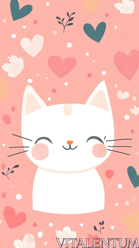 Joyful Kitten Dreams: Whimsical Heart-Filled Feline Portrait.
