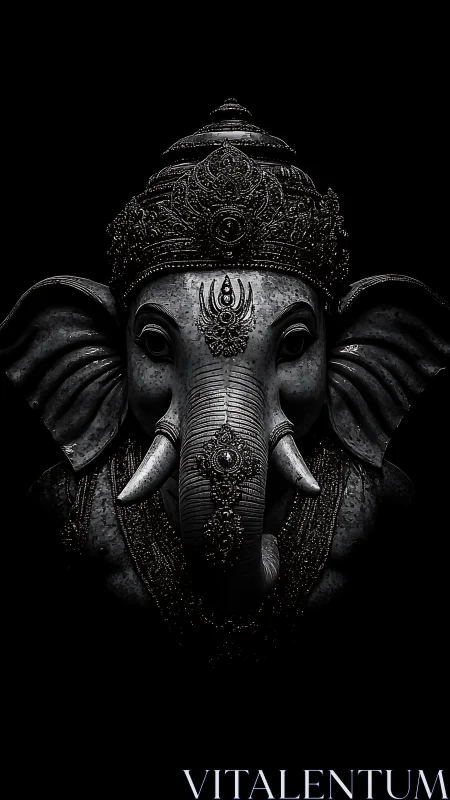 Silent stone Ganesha emerges from midnight shadowed void