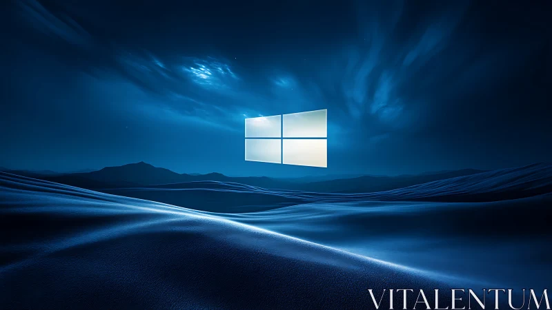 Dreamy night landscape glowing with a soft digital window.