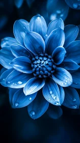 Blue Dahlia Bloom with Crystalline Detail and Monochromatic Lighting.