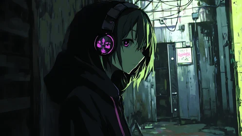 Neon alley daydreams with a quiet girl and glowing beats.