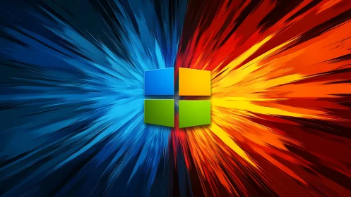Windows logo splits cool blue and fiery orange energy