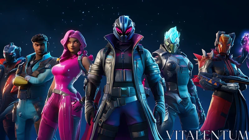 Futuristic heroes assemble in neon sci fi battle lineup